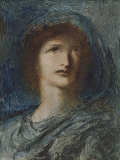 若い女の子の頭（トイレ、紙とペンとインク） 作： Simeon Solomon