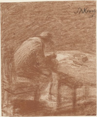 テーブルで書いている男 作： Simon Andreas Krausz
