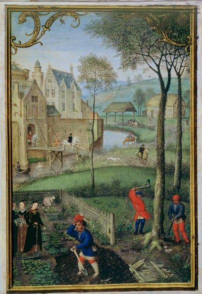 追加 18855 f.108 3 月: 木の伐採、Book of Hours、1540 年頃 (ベラム) 作： Simon Bening