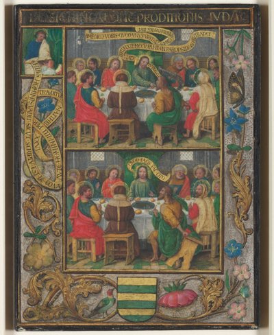 最後の晩餐からのシーンを持つ単一の葉、c.1525-1530。 作： Simon Bening