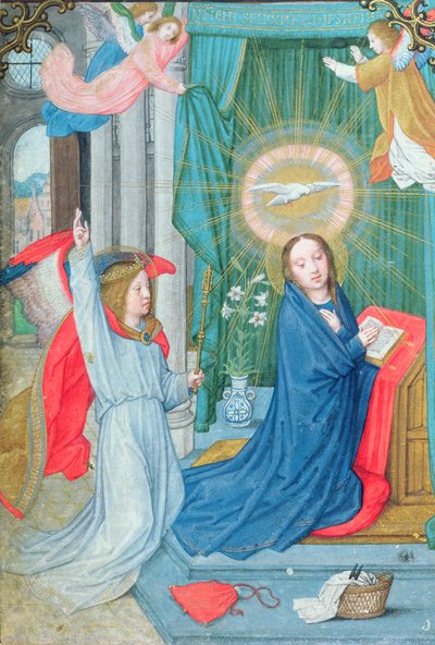 受胎告知、ノーフォーク時間帳からのミニチュア 作： Simon Bening