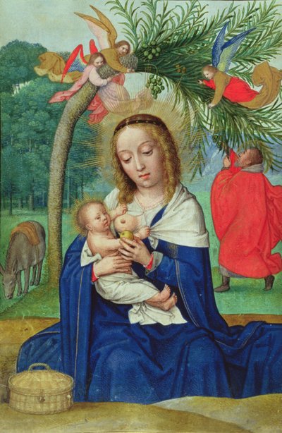 エジプトへの飛行中の休息」ノーフォークの時間帳のミニチュア（ベラム製） 作： Simon Bening