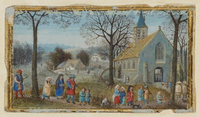 教会に向かう途中の村人 作： Simon Bening