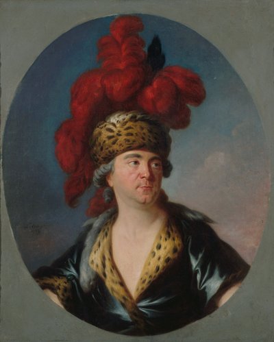 劇中のジンギスカンとしてのアンリ＝ルイ・ルカインの肖像 1728-1778...、1750 年代の終わり。 作： Simon Bernard Lenoir