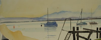 アルプスの湖、2001年（水彩） 作： サイモン・フレッチャー