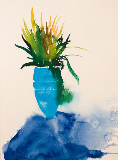 青い花瓶、2016年（水彩画） 作： Simon Fletcher