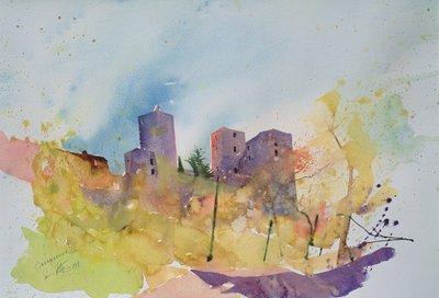 フランス、カズヌーブ、2001年（水彩画） 作： Simon Fletcher