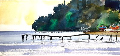 コルフの桟橋、2007年（水彩画） 作： サイモン・フレッチャー
