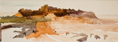砂漠の城塞、ジャイセルメール（紙に水彩画） 作： サイモン・フレッチャー