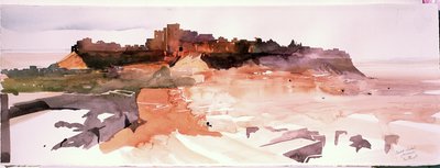砂漠の城塞、ジャイセルメール、2007年（紙に水彩画） 作： サイモン・フレッチャー