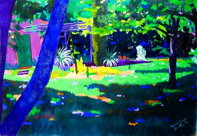 セージの花（紙にパステル） 作： Simon Fletcher