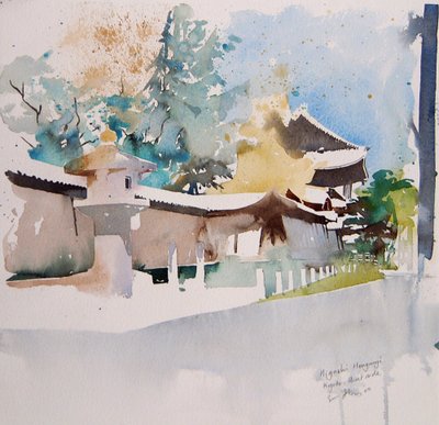 京都・東本願寺、2000年（水彩） 作： Simon Fletcher