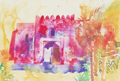 ジャブリーンの壁、オマーン、2005年（水彩画） 作： Simon Fletcher