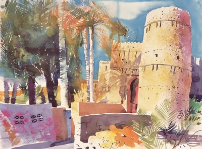ニズワ・オマーン、旧南門、2005年（水彩画） 作： Simon Fletcher