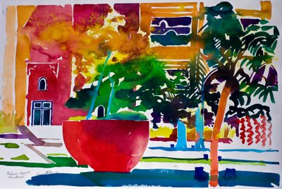 パレス・コート、アブダビ、2012年（紙に水彩画） 作： サイモン・フレッチャー