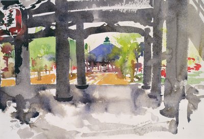 天橋立、寺院入口（水彩・紙） 作： サイモン・フレッチャー