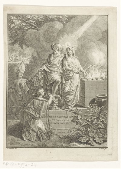 家長アブラハムと真実の寓話的なタイトル ページ タイトルページ: Arnold Hoogvliet, Abraham the Patriarch, in XII Boeken, s.a. 作： Simon Fokke
