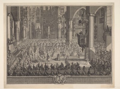 カレル・クリスティアン・ファン・ナッソー＝ヴァイルブルクとカロライナ王女の結婚、1760年 1760 年 3 月 5 日水曜日、G の Groote Kerk での (...) ナッソー ワイルブルク王子と (...) Carolina van Oranje & Nassau の厳粛な結婚式場の画像 作： Simon Fokke