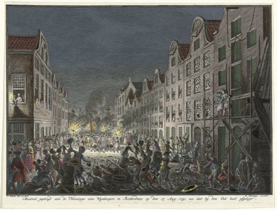 1751年、ロッテルダムのワインバイヤーGerrit Hagedoorenの家の略奪 8 月 17 日にロッテルダムで開催されたウィンクーパーのホイジンゲに故意に参加しました。 1751年、彼が誓いを立てた後（オブジェクトのタイトル） 作： Simon Fokke