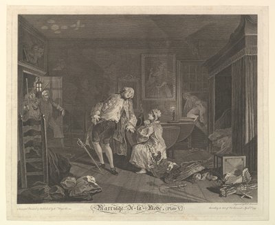 結婚アラモード、プレート V、1745 年 4 月。 作： Simon Francois Ravenet