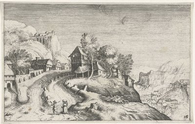 山の風景の中の村 さまざまな風景（連載タイトル） Topographia variarum regionum (シリーズタイトル) 作： Simon Frisius (attributed to)