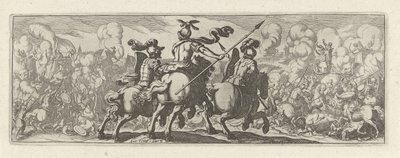 Drie cavaleristen bij een veldslag met olifanten 騎兵（シリーズタイトル） Faecvnda は Phaebus の最愛の人であり、熱心な天才の男性に感謝する Florentia は、水星がベテランのクライアントを彫った胸の力によって pvgnas によって十分に示されています (シリーズ タイトル) 作： Simon Frisius