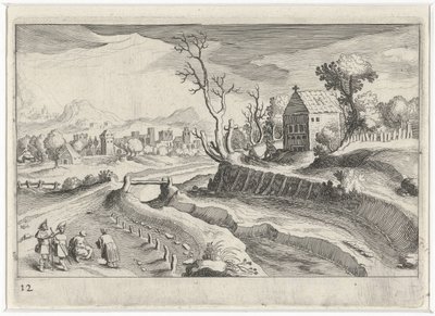 チャペルのある丘陵風景 南欧の風景（連載タイトル） Topographia variarum regionum (シリーズタイトル) 作： Simon Frisius