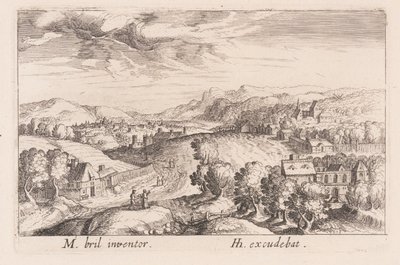3組のカップルのいる丘陵風景（『Topographia Variarum Regionum』より 作： Simon Frisius