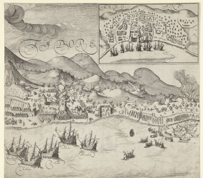 1605年、ティドールにおけるオランダ軍によるポルトガル軍への勝利（右側の版画） 作： Simon Frisius