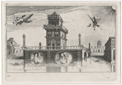 イカロスとダイダロスのある街並み 南欧の風景（連載タイトル） Topographia variarum regionum (シリーズタイトル) 作： Simon Frisius