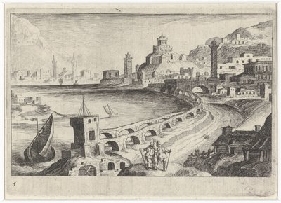 水道橋のある街並み 南欧の風景（連載タイトル） Topographia variarum regionum (シリーズタイトル) 作： Simon Frisius