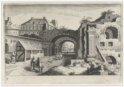 廃墟のある街並み 南欧の風景（連載タイトル） Topographia variarum regionum (シリーズタイトル) 作： Simon Frisius