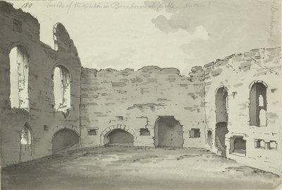 バンバラ城、台所の廃墟、追加。 15542、f.180、c.1780（紙にペンとインクのウォッシュ） 作： Simon H. Grimm
