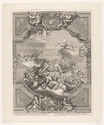 ヴェルサイユの天井画: アポロンは芸術と科学に報い、ミネルバはフランスの天才を戴冠 作： Simon Henri Thomassin