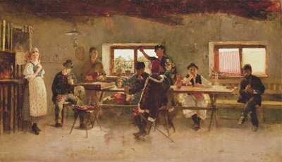 パブの飲み騒ぐ人、1888 作： Simon Hollosy