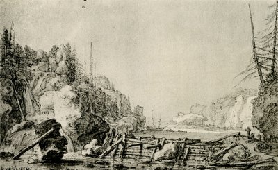 山間の土手の間の川のある風景 作： Simon de Vlieger
