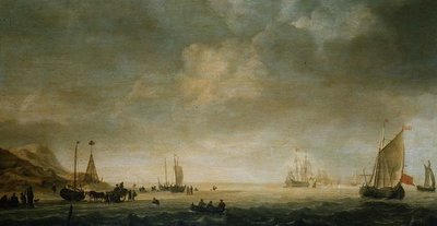 シェベニンゲンの海岸と海岸にいる漁師たち 作： Simon Jacobsz. Vlieger
