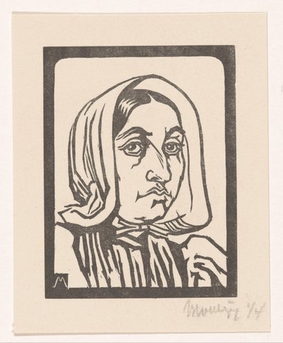 頭巾をかぶった女性の頭 ホイザー漁師の妻（原題） 作： Simon Moulijn (signed by artist)