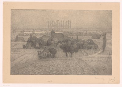 川沿いの村のある風景 トワイライト（原題） 作： Simon Moulijn (signed by artist)
