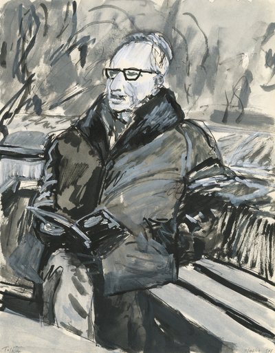 本を読む男、2019年（紙にインクとアクリル絵の具ペン） 作： Simon Neville