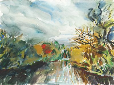 ペグの池、リッチモンド・パーク、2018年（紙に水彩画） 作： サイモン・ネビル