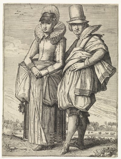 1625年頃の流行に合わせた服装の男女 作： Simon Poelenburg (attributed to)
