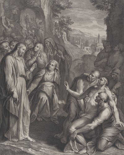 ラザロの復活、左側にキリストが立っている。 1729年。 作： Simon Vallee
