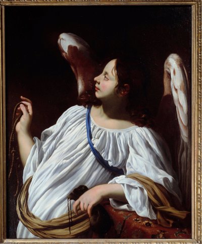 天使はキリストの受難の道具である縄と財布を持っている シモン・ヴーエ（1590-1649）の絵画の詳細 17世紀 個人蔵 作： Simon Vouet