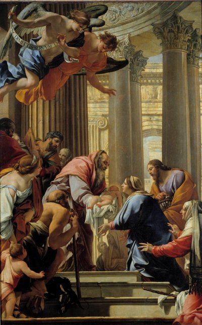 神殿でのプレゼンテーション シモン・ヴーエ（1590-1649）の絵画 17世紀 日3,93×2,5メートル 作： Simon Vouet