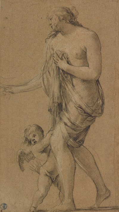 ヴィーナスとキューピッド像の習作（レクト）；男性ヌードの習作（裏面） 作： Simon Vouet