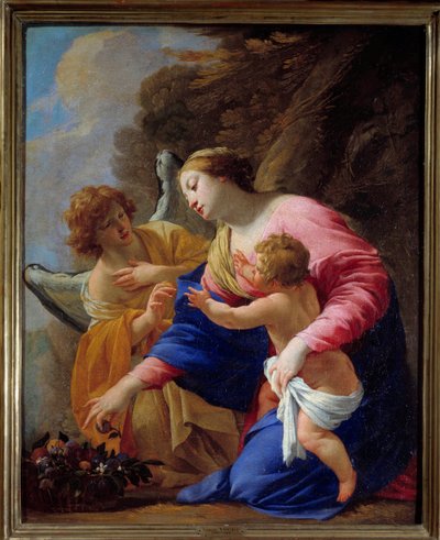 聖母と天使の絵 シモン・ヴーエ（1590-1649）作 1641年 日0,77x0,62 m Caen美術館 作： Simon Vouet