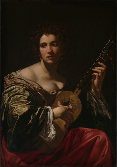ギターを弾く女性、ca。 1618年。 作： Simon Vouet