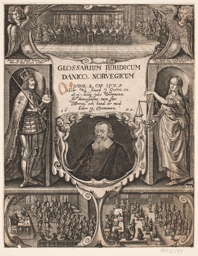 C.O.のポートレートが入ったタイトルページ 「Glossarium juridicum Danico - Norvegicum」のガイド、1652 作： Simon de Pas