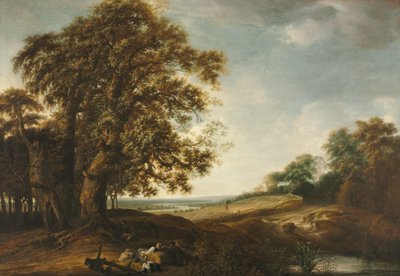 雑草のフィールズ寓話の近くで眠っている農民、1650-1653。 作： Simon de Vlieger